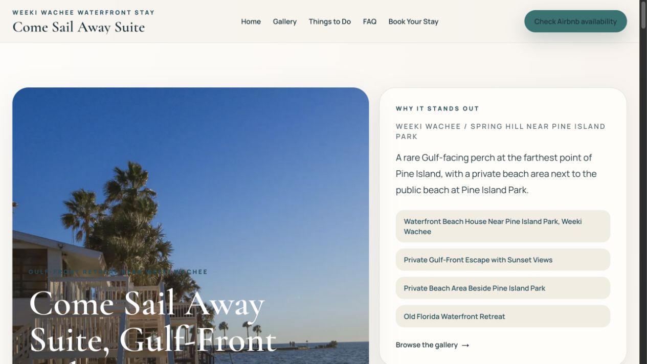 Pine Island beach-house website with property photography